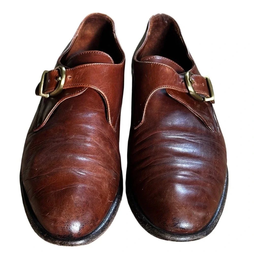 Coach Vintage Brown Leather Single Monk Strap Buckle Shoes Men's 8.5